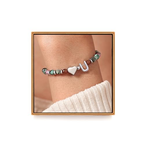 Heart Initial Bracelets for Teen Girls, Teen Girl Gifts Trendy Stuff, Christmas Stocking Stuffers for Kids, Unique Gifts for Teenage Girls on Birthday Graduation - style: U