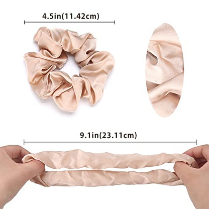 Lolalet Scrunchies for Women, Satin Hair Softer Than Silk Ties Sleep, Big Scrunchy Ponytail Holder with Elastic Bands Girls Thick Thin Curly -6 Pack, Style A - color: 1 - Satin/Black, Grey, Light Brown, Pink, Champagne, Chocolate