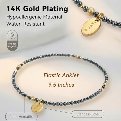 Womens Hematite Anklet, Handmade Foot Chain, Elastic Beach Chakra Jewelry - color: Ank-3