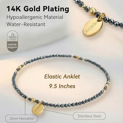 Womens Hematite Anklet, Handmade Foot Chain, Elastic Beach Chakra Jewelry - color: Ank-3