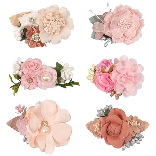 6PCS Handmade Flower Hair Bows Fully Lined Hair Clip Faux Pearl Floral Clip | Pink Color Hair Clips Barrettes Hair Accessories for Women Girls Toddlers Kids Children - color: Style 2