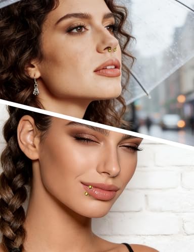 16G 316L Surgical Steel Horseshoe Septum Rings, 6/8/10/12 External Thread with Balls & Tool (17PCS) Nose Cartilage Lip Jewelry - color: Gold Plated Horseshoe Ring 6-12mm