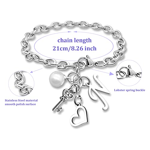 Initial A-Z Bracelets Gift for Women Girls Stainless Steel Chain Bracelet 26 Alphabet Jewelry Gifts for Birthday Anniversary Letter Bracelet Monogram Gifts for Sister Friend Girlfriends Mom 8.26 Inch - color: N