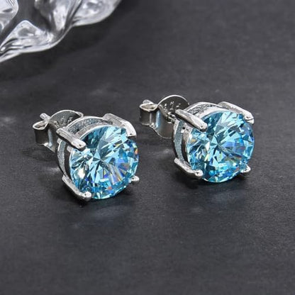 Adabele Authentic Sterling Silver Birthstone Stud Earrings 6mm 8mm Cubic Zirconia Imitation Diamond Gemstone Hypoallergenic Nickel Free Tarnish Resistant Women Fine Jewelry - color: March, size: 6mm/0.84 Carat