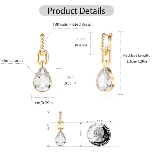 Crystals Teardrop Dangle Drop Earrings, 18K Gold Plated Hoop Earrings Zirconia Jewelry for Women Gifts - color: White-Long
