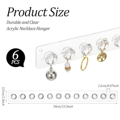 6 Pcs Clear Acrylic Necklace Holder, Acrylic Necklace Organizer Wall Mounted with 12 Hooks, for Hanging Necklace, Jewelry, Bangles, Bracelets and Rings, Best Gifts for Girls and Women