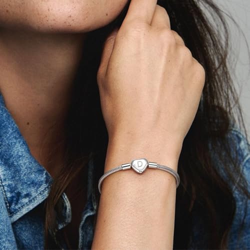 Initial Bracelet Heart Clasp Stainless Steel Snake Chain Alphabet Letter Charm Gift for Women Mom Girlfriend Wife - style: D