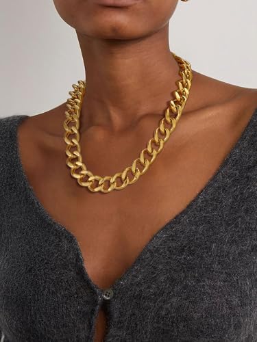 ChainsPro Cuban Link Chain for Women,Stainless Steel Chunky Necklace Silver/Gold Plated Thick Chain Choker, 12/16/20 mm Width,18" and 20" Punk Hip Hop Trendy Non Tarnish Jewelry Gifts - color: Gold Plated, style: 16mm-20"