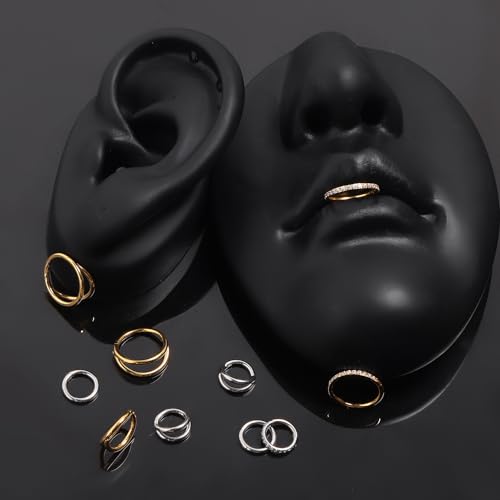 14G 16G 18G Surgical Steel Nose Septum Rings Hoops - Stainless Steel Segment Nose Rings Hoop Helix Cartilage Clicker Daith Tragus Sleeper Hoop Earrings for Women Men 6mm 8mm 10mm 12mm - color: Gold Plated 6PCS, size: 16g 6mm