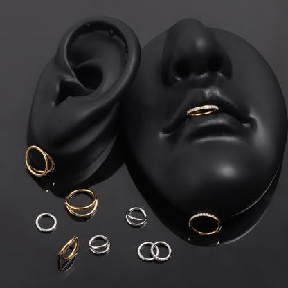 14G 16G 18G Surgical Steel Nose Septum Rings Hoops - Stainless Steel Segment Nose Rings Hoop Helix Cartilage Clicker Daith Tragus Sleeper Hoop Earrings for Women Men 6mm 8mm 10mm 12mm - color: Gold Plated 6PCS, size: 16g 10mm