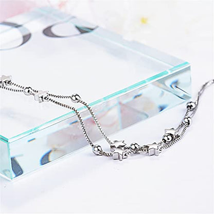 925 Sterling Silver Plated Bracelets for Women Love Heart Charm Chain Bracelet Bangle Fashion Jewelry Gifts - style: heart chain-white
