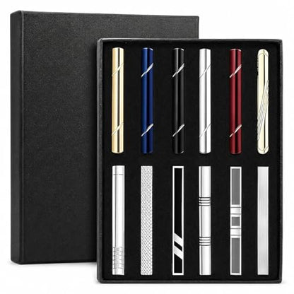 12Pcs Tie Clips for Men - Regular Ties Silver Black Gold Tie Bar Set for Wedding Business Formal Necktie Accessories