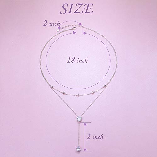 FLYOW Layered Necklace S925 Sterling Silver Y Shaped Jewelry - style: Two Teardrop CZ Style