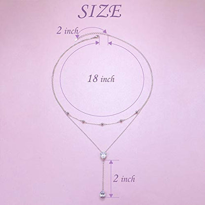 FLYOW Layered Necklace S925 Sterling Silver Y Shaped Jewelry - style: Two Teardrop CZ Style