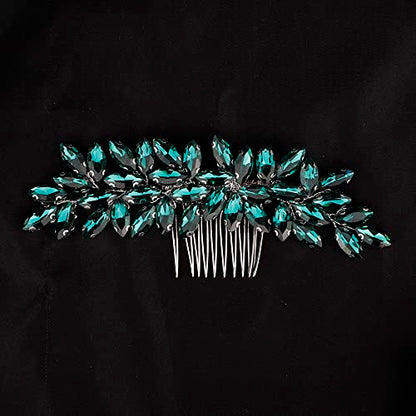 Teyglen Women's Dainty Simple Rhinestone Hair Comb - Luxurious Shiny Bridal Side Hair Accessory for Weddings (Silver-Green) - color: Silver-Green