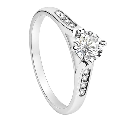 0.5ct Hearts & Arrows CZ Promise Ring, 18K White Gold Plated Classic Cathedral Solitaire, Realistic Travel Wedding Ring Alternative R21