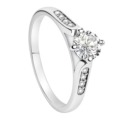 0.5ct Hearts & Arrows CZ Promise Ring, 18K White Gold Plated Classic Cathedral Solitaire, Realistic Travel Wedding Ring Alternative R21