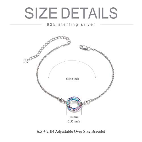 AOBOCO S925 Sterling Silver Crystal Bracelet for Women, Sparkling Circle-round Crystal Bracelet Gifts - color: Purple