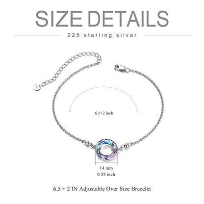 AOBOCO S925 Sterling Silver Crystal Bracelet for Women, Sparkling Circle-round Crystal Bracelet Gifts - color: Purple