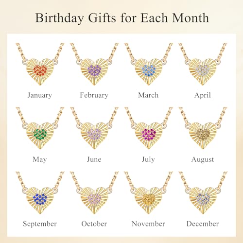 Gold Heart Birthstone Necklace for Women CZ Pendant Gift | Cubic Zirconia, Birth Stone, Gold Plated, Elegant, Jewelry, Gift, Birthday, Mother's Day, Anniversary, Christmas