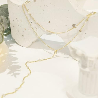 HERIER Gold Jewelry Set for Women - Dainty 14K Gold/Silver Plated Pearl Choker Necklace, Drop Earrings & Bracelets - Wedding Trendy Pearl Jewelry Gift - color: Y Layered Pearl Set-Gold