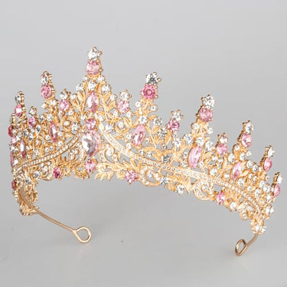 Tiaras and Crowns for Women Crystal Princess Tiaras Rhinestone Queen Crowns For Wedding Bridal Birthday Prom Pageant Party (Tiara 100) - color: Gold Pink