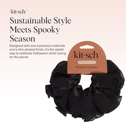 Kitsch Pleated Scrunchie for Women - 1pc | No Crease Hair Ties No Damage, Stylish and Comfortable Fabric Ponytail Holders for Everyday Hairstyles & Spooky Season Looks - color: Black (1pc)