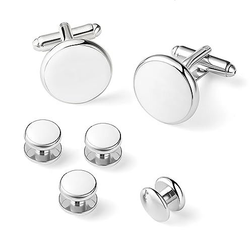 Men's Cufflinks & Tuxedo Studs Set - 316L Stainless Steel Formal Wedding Jewelry, Groomsmen Gift Set with Gift Box - color: 6pcs white