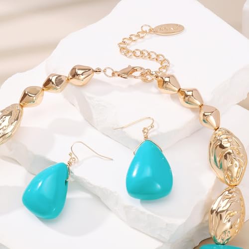 Bocar Chunky Beaded Necklace - color: Turquoise-Set
