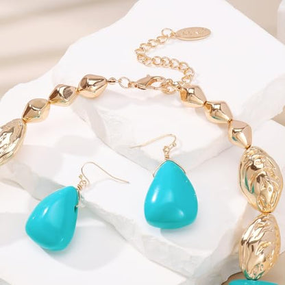 Bocar Chunky Beaded Necklace - color: Turquoise-Set