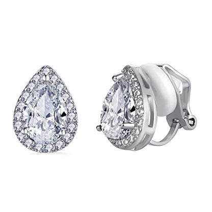 SELOVO Clip On earrings for Women Teardrop Cubic Zirconia Clip Earrings Stud - color: white