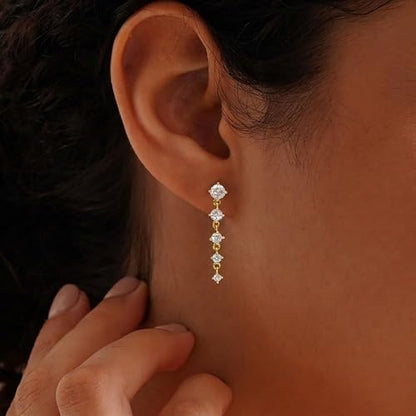 Dangle Earrings for Women, Dainty Teardrop Drop Earrings 14K CZ Flower Gold Earrings for Women Trendy Bridal Earring Set Hypoallergenic Stud Dangly Earring Stack Wedding Prom Fashion Jewelry - color: 5cz drop earrings