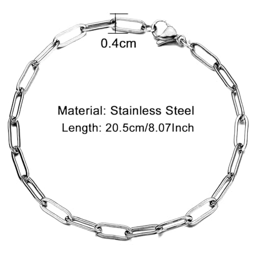 WangGao Stainless Steel Paperclip Link Chain Bracelet for Women Popular Minimalist Jewelry - color: Silver