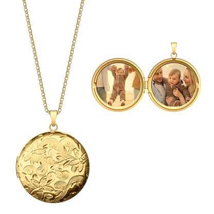 Locket Necklace for Women Girls, 18” Jewelry Chain, Picture Photo Inside, Cadenas para mujer, Personalized Custom Name Gold Locket, Customized Couples Locket, Silver, Rose Gold, Gold - color: Gold, style: 2 Photos Necklace