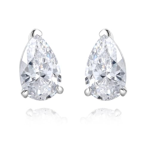 925 Sterling Silver 2-4 Carat Lab Simulation-Diamond Stud Earrings 5A Cubic Zirconia Stud Earrings Hypoallergenic White Gold Plated, Perfect Jewelry Gifts - style: Pear Cut 5x8MM