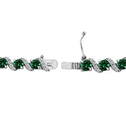 B. BRILLIANT Sterling Silver Genuine, Created or Simulated Gemstone Round S Design Tennis Bracelet for Women - color: Simulated Emerald - Sterling Silver