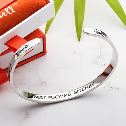 Bracelet - Gifts for Women – Inspirational, Friendships, Love, Mom, Daughters, Sisters, Christian, Graduations, Memorials & Wedding Gifts – 100+ Phrases – Stainless Steel, Gift Ready - color: BADASS Gift - Best F##king Bitches