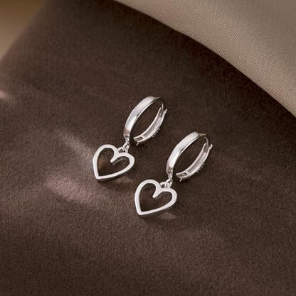 Reffeer Solid 925 Sterling Silver Heart Drop Earrings Hoop for Women Teens Heart Hoop Earrings Huggie Drop Earrings - color: A-Silver