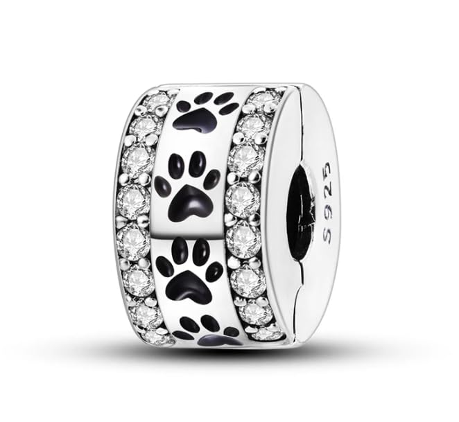 Heart Charm Clip Lock Spacer Stopper Charm Bead Bracelet 925 Sterling Silver Charms Safety Chain for Pandora Bracelets - color: Paw