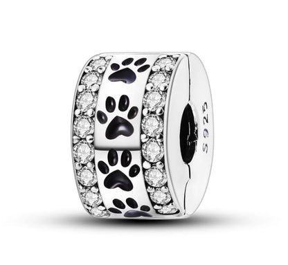 Heart Charm Clip Lock Spacer Stopper Charm Bead Bracelet 925 Sterling Silver Charms Safety Chain for Pandora Bracelets - color: Paw