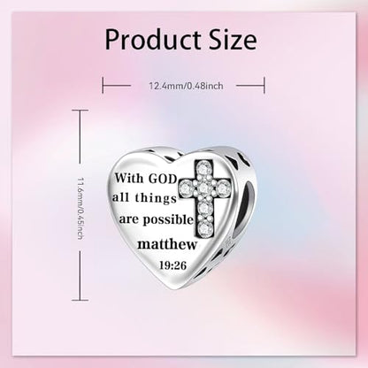 Bible Family Mom Wife Love Heart Dangle Charm 925 Sterling Silver Charms fits Bracelets and Necklace Pendant Bead Charms Jewelry Present for Women Family Friends - style: Bible - With God all things are possible Prayer Charm