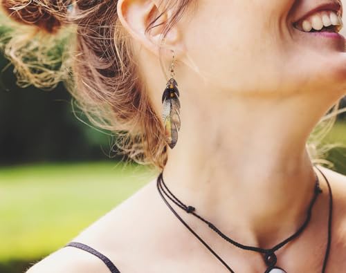 SPUNKYsoul Boho Feather Earrings for Women – Handmade Lightweight Faux Leather Drop Earrings with Earthy Tones – Hypoallergenic & Eco-Friendly Fashion Jewelry - style: Brown/Orange/Creme