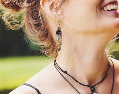 SPUNKYsoul Boho Feather Earrings for Women – Handmade Lightweight Faux Leather Drop Earrings with Earthy Tones – Hypoallergenic & Eco-Friendly Fashion Jewelry - style: Brown/Orange/Creme