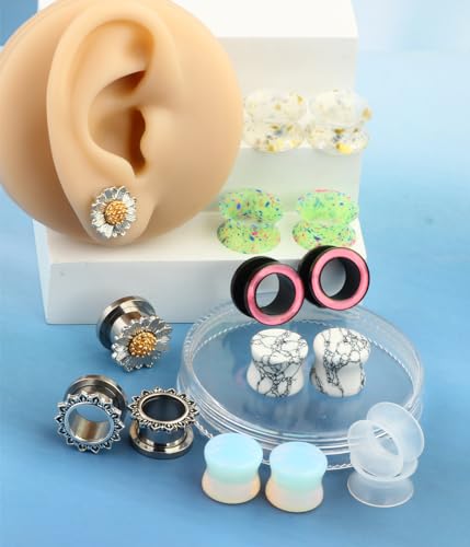 TIANCI FBYJS 8 Pairs Stainless Steel Ear Tunnels and Plugs Flesh Expander Earring Gauges Silicone Glass Piercing Strecher Set for Women Men 2G-5/8 G - color: 16mm=5/8''