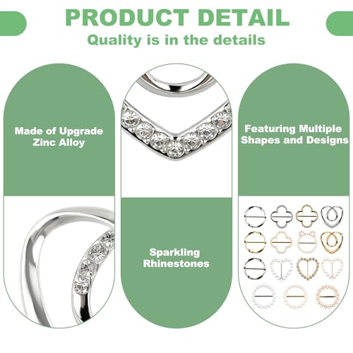 15pcs Silk Scarf Ring Clips, Premium T-Shirt Tie Clips for Women, Fashion Metal Waist Cinch Buckles for Loose Clothes Accessories(Gold/Silver)