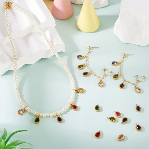 Beadthoven 20pcs 18K Gold Plated Teardrop Cubic Zirconia Charms Crystal Rhinestone Charms Small Faceted Birthstone Pendants Drop Beads for Jewelry DIY Making Necklace Bracelet Earrings Crafts - color: Teadrop Faceted