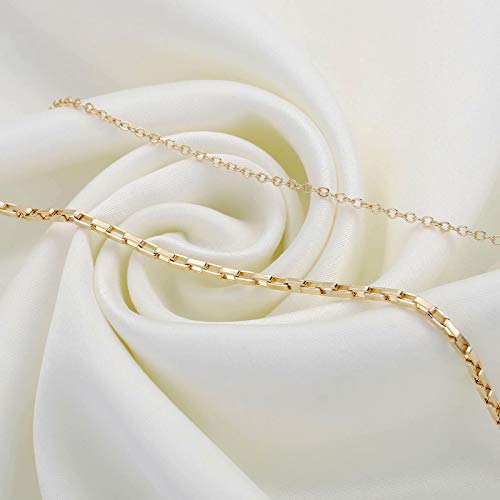 Dainty Gold Bracelets for Women, 14K Gold Plated Adjustable Layered Beads Bracelet Cute Evil Eye Oval Chain Pearl Bar Turtle Gold Bracelets for Women Jewelry - style: Layered Chain