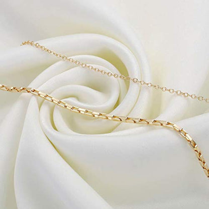 Dainty Gold Bracelets for Women, 14K Gold Plated Adjustable Layered Beads Bracelet Cute Evil Eye Oval Chain Pearl Bar Turtle Gold Bracelets for Women Jewelry - style: Layered Chain