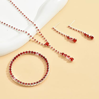 MIFYNN Rhinestone Wedding Set for Women Sparkle Crystal Earrings Necklace Bracelet Jewelry Set Wedding Party Prom Jewelry Set for Brides Bridesmaid - color: Red