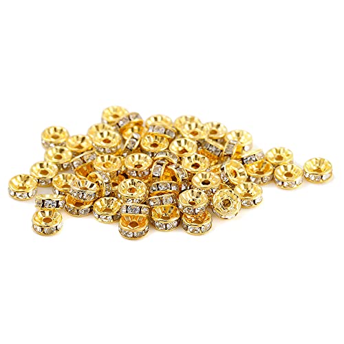200PCS Rondelle Spacer Beads 4mm Gold Plated Czech White Crystal Rhinestone for Jewelry Making - color: 200Pcs Gold Plated/White, size: 4mm